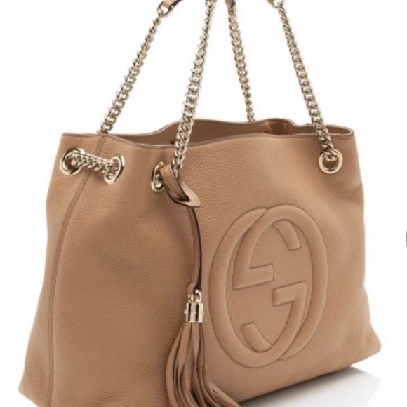 Like Brand New Gucci Tan Leather Shoulder Bag with Chain Straps. Dust Bag - Picture 2 of 5